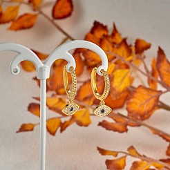 キュービックジルコニア ホースアイ ダングル フープ ピアス  女性のための真鍮のアクセサリー  ゴールドカラー  17.8mm&nbsp;JE925A