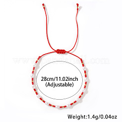 女性用ガラスシードビーズ編みビーズブレスレット  模造パールと  レッド  内径：11インチ（28cm）&nbsp;KM2993-5