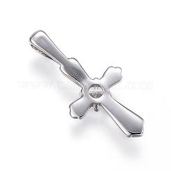304ステンレスペンダント  キュービックジルコニア付き  クロス  ステンレス鋼色  25x11.5x4mm  穴：4x2.5mm&nbsp;STAS-H329-22P