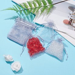 ドローストリング付きオーガンジーギフトバッグ  結婚披露宴クリスマスの好意ギフトバッグ  ポプリ用オーガンジーポーチ  ライトグレー  12x9cm&nbsp;OP-R016-9x12cm-05