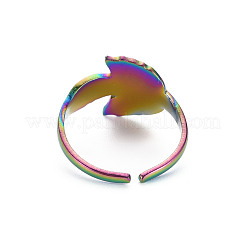 レインボーカラー 304 ステンレススチール リーフ カフ リング  女性のためのオープンリング  usサイズ7 1/4(17.5mm)&nbsp;RJEW-N038-041M