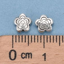 チベット風合金ビーズ  花  アンティークシルバー  鉛フリー＆カドミウムフリー  6x6x3mm  穴：1mm&nbsp;X-LF10721Y