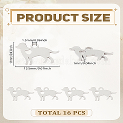 304ステンレススチール子犬シルエットチャーム16個  心の犬  ステンレス鋼色  11x15.5x1mm  穴：1.5mm&nbsp;STAS-LP0003-21