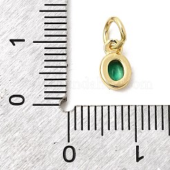 真鍮キュービックジルコニアチャーム  楕円形のチャーム  カドミウムフリー＆鉛フリー  18KGP本金メッキ  長持ちメッキ  グリーン  8x5x2mm  穴：3mm&nbsp;KK-G554-02A-06
