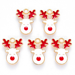 合金エナメルチャーム  クリスマスのために  クリスマスのトナカイ/クワガタ  ライトゴールド  ホワイト  17x13x2mm  穴：1.6mm&nbsp;X-ENAM-S121-013