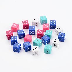 分厚い混合色のアクリルサイコロビーズ  サイズ：約7.5mm長  7.5 mm幅  厚さ7.5mm  穴：1.5mm.&nbsp;X-MACR-3030