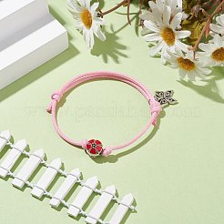 バタフライチャーム付きフラワーエナメルビーズコードブレスレット  女性のための調節可能な友情のブレスレット  ミックスカラー  内径：2-3/8~3-3/8インチ（6~8.5cm）&nbsp;BJEW-JB07677