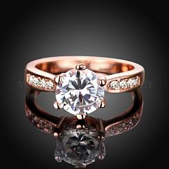 女性のための絶妙な真鍮婚約指輪チェコラインストーンリング  ローズゴールド  usサイズ7（17.3mm）&nbsp;RJEW-BB02141-7