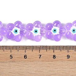 透明ガラスビーズ連売り  エナメル  ナザールボンジュウ付き花  スミレ  14x15x8mm  穴：1mm  約25個/連  13.39''（34センチメートル）&nbsp;GLAA-K070-01C