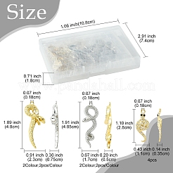 ラインストーン付きラックメッキ合金ペンダント  ヘビ  プラチナ·ゴールデン  28~48x11~23x3.5~7.5mm  穴：1.8mm  12個/セット&nbsp;FIND-FS0003-68