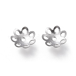 変色しない304ステンレススチールビーズキャップ  マルチ花弁  花  ステンレス鋼色  7x7.5x1.5mm  穴：1mm&nbsp;STAS-K194-05P
