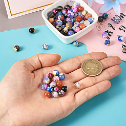 DIY ストレッチ ブレスレット メイキング キット  染色された天然ファイアクラックルメノウラウンドビーズを含む  伸縮性のある糸  ミックスカラー  80個/箱&nbsp;DIY-FW0001-36