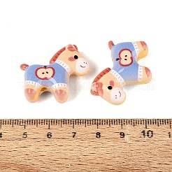 印刷された不透明なアクリルビーズ  リンゴを持った馬  モカシン  26.5x29x11.5~12mm  穴：2.8mm&nbsp;OACR-N162-12A