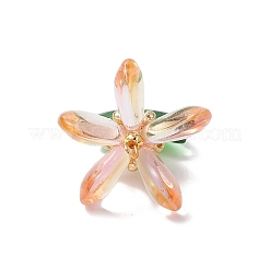 ガラスチャーム  花  真鍮パーツ  桃パフ  20.5x22x22mm  穴：2.5x2mm&nbsp;PALLOY-MZ00657-04