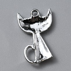 合金エナメルチャーム  ラインストーン付き  猫のチャーム  プラチナ  ピンク  21.5x13x2.5mm  穴：1.8mm&nbsp;ENAM-WH0065-25P-01