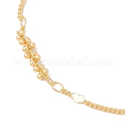 女性用真鍮ハート＆ラウンドビーズリンクブレスレット  ゴールドカラー  7-1/4インチ（18.5cm）&nbsp;BJEW-JB12188