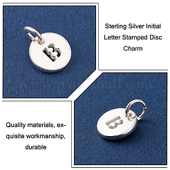 丸カン付きスターリングシルバー中空フラットラウンドチャーム2個925個  シルバーカラー  文字B  10x1.5mm  穴：4mm&nbsp;STER-PH0002-83B