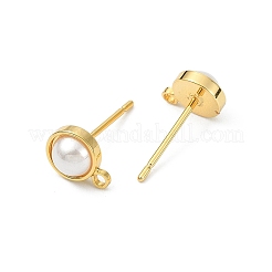 Shegrace 真鍮 ABS イミテーションパール ハーフラウンド スタッドピアス金具  カドミウムフリー＆ニッケルフリー＆鉛フリー  カン付き  18KGP本金メッキ  8x6mm  穴：1.2mm&nbsp;XGR0101G-118G