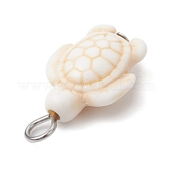 染め加工合成ターコイズペンダント  鉄のピン付き  カメ  フローラルホワイト  22.5x14x7mm  穴：2.5mm&nbsp;PALLOY-JF02924-03