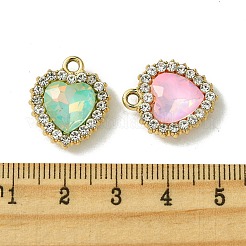 UVメッキ合金と混合色のガラスラインストーンペンダント  ハート  ゴールドカラー  19x16x5mm  穴：2mm&nbsp;FIND-B039-05G