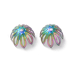 イオンプレーティング（IP）304ステンレススチールビーズキャップ  8  - 花びらの花  虹色  11x7.5mm  穴：1.2mm&nbsp;STAS-Z062-02RC