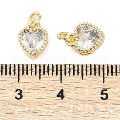 18KGP本金メッキ真鍮象眼細工キュービックジルコニアチャーム  丸カン付き  カドミウムフリー＆鉛フリー  長持ちメッキ  ハート  透明  9.5x7x4mm  丸カン：4x0.5ミリ  2.5mm内径&nbsp;ZIRC-L100-074G-04