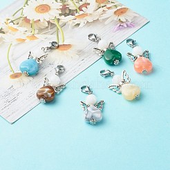 アクリルエンジェルビーズペンダント  304ステンレススチールのロブスタークロウ留め金とチベットスタイルの合金製バタフライビーズ付き  ミックスカラー  43~44mm&nbsp;HJEW-JM00520