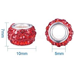 樹脂粘土ラインストーンヨーロピアンビーズ  大穴ロンデルビーズ  プラチナカラーコア  ミックスカラー  10~12x7~8mm  穴：5mm  ラインストーン：pp17（（2.3~2.4mm）&nbsp;CPDL-NB0001-02