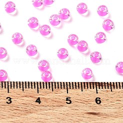 ガラス玉  色の内側  丸い穴  ラウンド  濃いピンク  4x3mm  穴：1.4mm  7650個/ポンド&nbsp;SEED-H002-J-A710