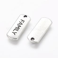 単語家族のペンダントを持つチベットのスタイル合金の長方形  カドミウムフリー＆鉛フリー  アンティークシルバー  8x21x2mm  穴：2mm&nbsp;X-TIBEP-Q043-057-RS