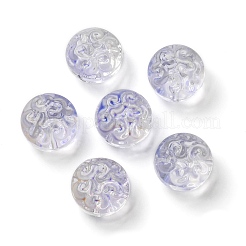 透明ガラスビーズ  花付きフラットラウンド  空色  13.5x8.5mm  穴：1.2mm  約10個/袋&nbsp;GLAA-D007-02G