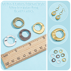 64個 4色 チベット風合金不規則リングビーズフレーム  ミックスカラー  20.5x20.5x3mm  穴：12mm  16個/カラー&nbsp;FIND-NB0004-71