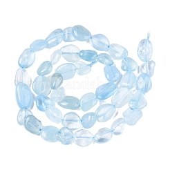 天然石アクアマリンビーズ連売り  ナゲット  8~15x7~12x4~12mm  穴：1mm  約30~45個/連  15.7インチ&nbsp;G-R445-8x10-36