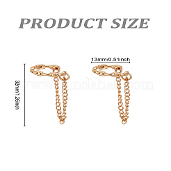 合金カフイヤリング2個  C字型チェーンチャーム  ライトゴールド  32x13mm&nbsp;EJEW-LP0003-85KCG