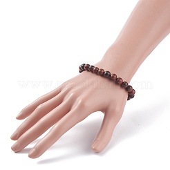 ナチュラルマホガニー黒曜石ラウンドビーズストレッチブレスレット  女性のためのアクセサリー用原石のアクセサリー  ビーズ：8mm  内径：2-1/8インチ（5.5cm）&nbsp;BJEW-JB07905-01