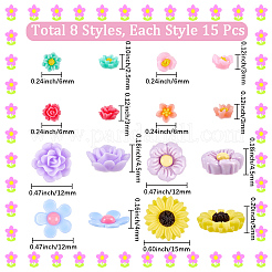 120個8スタイル不透明樹脂カボション  花  ミックスカラー  6~17x5.5~17.5x2.5~5mm  15個/スタイル&nbsp;RESI-PA0001-13
