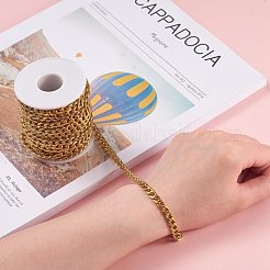 イオンプレーティング（IP）304ステンレススチールキューバチェーン  分厚いカーブチェーン  溶接されていない  スプールで  18KGP本金メッキ  6mm&nbsp;CHS-G010-02G
