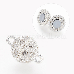 ループ付き合金ラインストーンマグネットクラスプ  オーバル  銀色のメッキ  16x10mm  穴：1.5mm&nbsp;X-RB-H116-2-S