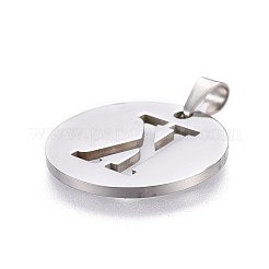 変色しない201ステンレススチールペンダント  アルファベット付きフラットラウンド  ステンレス鋼色  文字k  20x1.3mm  穴：4x3mm&nbsp;STAS-L221-33K