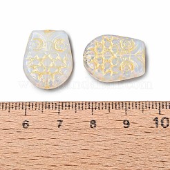 フクロウのガラスビーズ  ゴールドライン入り  フローラルホワイト  18x15x5.5~6.5mm  穴：1mm&nbsp;GLAA-T025-65M-01