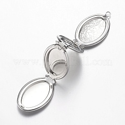 真鍮製ロケットペンダント  カドミウムフリー＆鉛フリー  花とオーバル  多層  プラチナ  35x20x10mm  穴：2mm  内径：23x12.8mm&nbsp;X-KK-N0116-108P