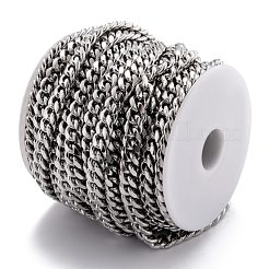 変色しにくい304ステンレススチール製キューバチェーン  溶接されていない  スプールで  ステンレス鋼色  9.5x8x3.5mm  16.4フィート（5m）/ロール&nbsp;STAS-B019-02B-P