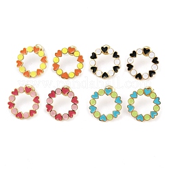 304ステンレススチールエナメルスタッドピアス  ゴールドカラー  ハートと環  ミックスカラー  20mm&nbsp;EJEW-K268-18G
