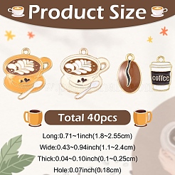 40個4スタイル金メッキ合金エナメルペンダント  コーヒーチャーム  ミックスカラー  18~25.5x11~24x1~2.5mm  穴：1.8mm  10個/スタイル&nbsp;ENAM-YW0008-40