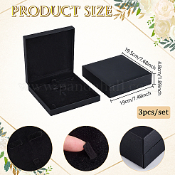 正方形のクラフト紙製ジュエリーセットギフトボックス 3個  ブラック  19.5x19x4.8cm&nbsp;CON-TW0001-09