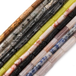 天然石ミックスストーンビーズ連売り  コラム  染めと未染色の混合  13~14.5x4mm  穴：0.7mm  約29個/連  15.35~15.55''（39~39.5センチメートル）&nbsp;G-G286-B01-01