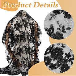 ポリエステル刺繍生地  衣料品用  花柄  ブラック  1300x0.5mm  約 1 ヤード/pc&nbsp;DIY-WH0740-46A