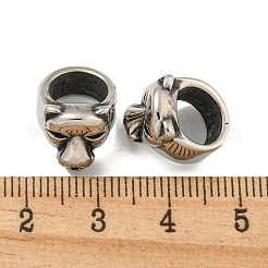 316サージカルステンレススチール製大穴ビーズ  アンティークシルバー  ヒョウ  12x11x14mm  穴：8mm&nbsp;STAS-Q326-07AS-04