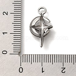 304ステンレスペンダント  星のチャーム入り月  アンティークシルバー  21x11x2.8mm  穴：2.5mm&nbsp;STAS-H223-18AS-02