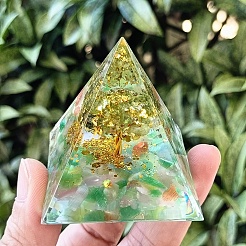 オルゴナイトピラミッド樹脂エネルギー発生器  レイキキャットアイと天然ペリドットチップ生命の木、自宅オフィスデスクの装飾用  50mm&nbsp;PW-WGE81C6-01